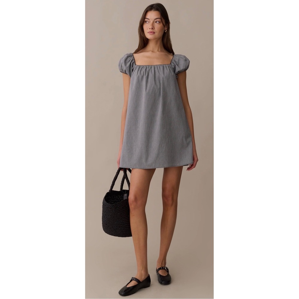 Few Moda Kourt Black Gingham Puff Sleeve Mini Dress Square Neck Cotton L